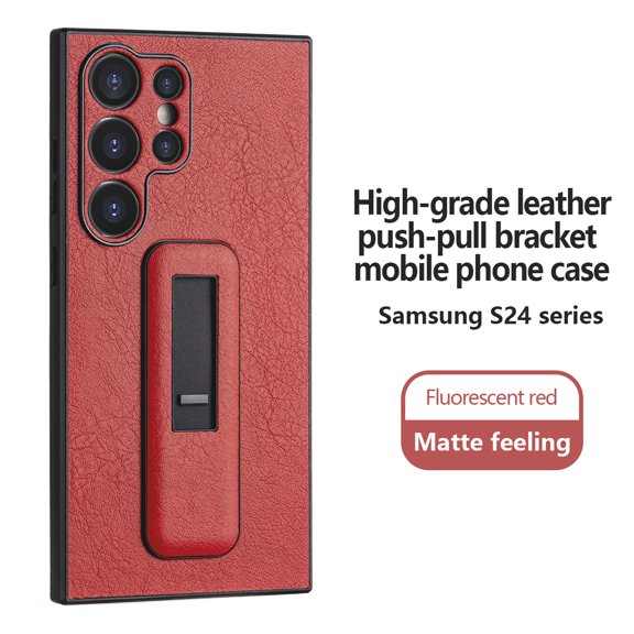 ELEHOLD Case for Samsung S24, Soft TPU Shockproof Anti-Scratch Leather Case with Push-Pull Bracket,Red