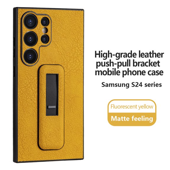 ELEHOLD Case for Samsung S24, Soft TPU Shockproof Anti-Scratch Leather Case with Push-Pull Bracket,Yellow