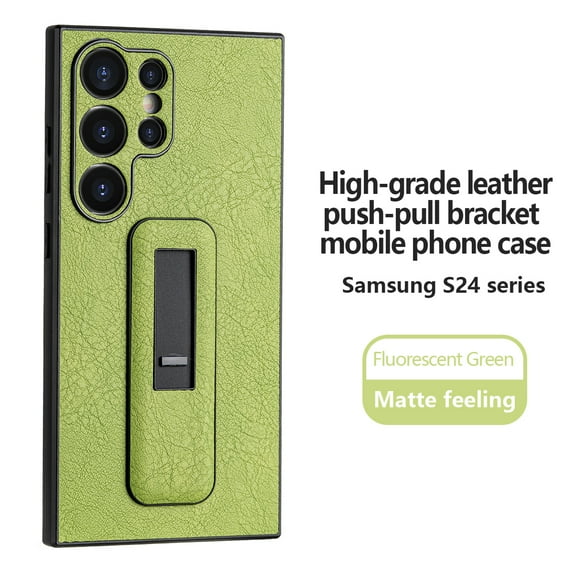 ELEHOLD Case for Samsung S24 Ultra, Soft TPU Shockproof Anti-Scratch Leather Case with Push-Pull Bracket,Green