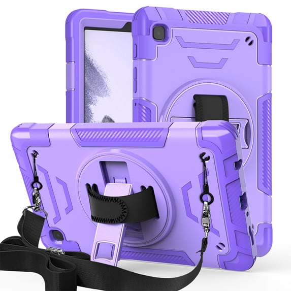 ELEHOLD Case for Samsung Tab A7 Lite 8.7 (2021), Shockproof Case with 360°Rotating Adjustable Shoulder Hand Strap & Stand,Purple