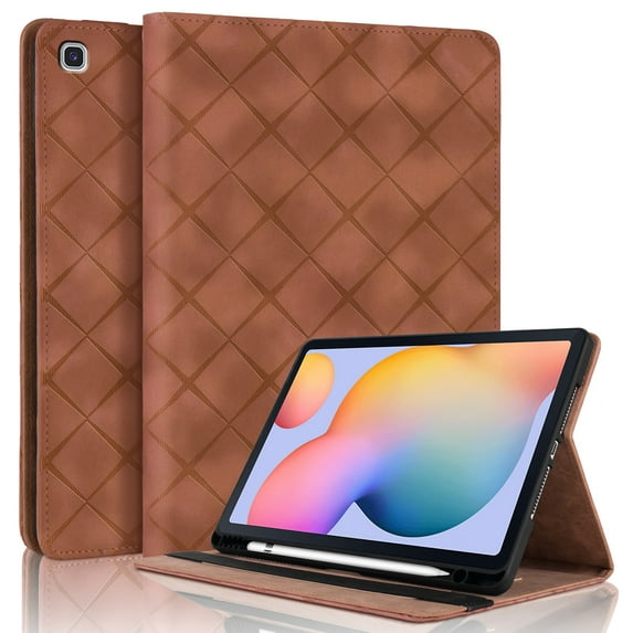 ELEHOLD Case for Samsung Tab S6 Lite 10.4" (2019), PU Leather Case with Pencil Holder,Shockproof Soft TPU Folio Stand Cover,Brown