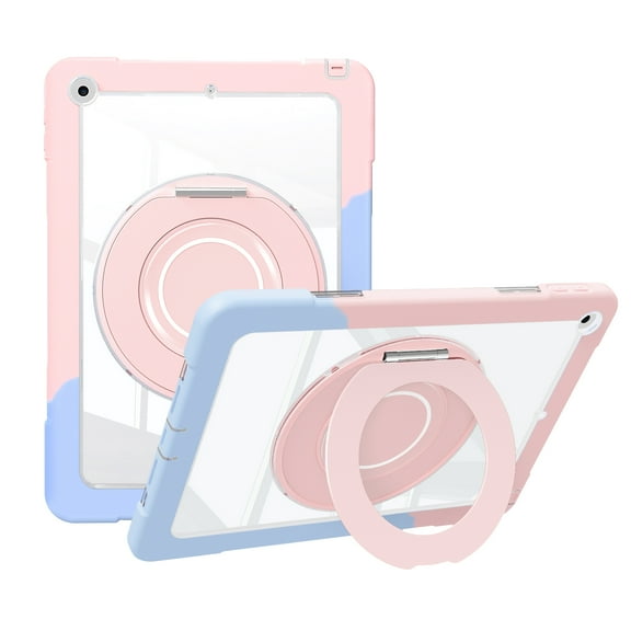 ELEHOLD Case for iPad 10.2 2021/2020/2019, Hard PC Clear Back Shell Case with 360 Degree Metal Stand,A