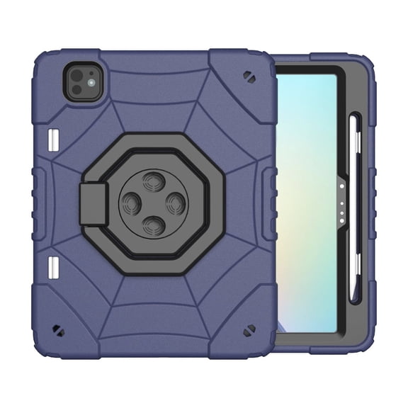 ELEHOLD Case for iPad 10.2 2021/2020/2019, Spider Web Pattern Heavy Duty Shockproof Rugged Case with Stand,Blueblack