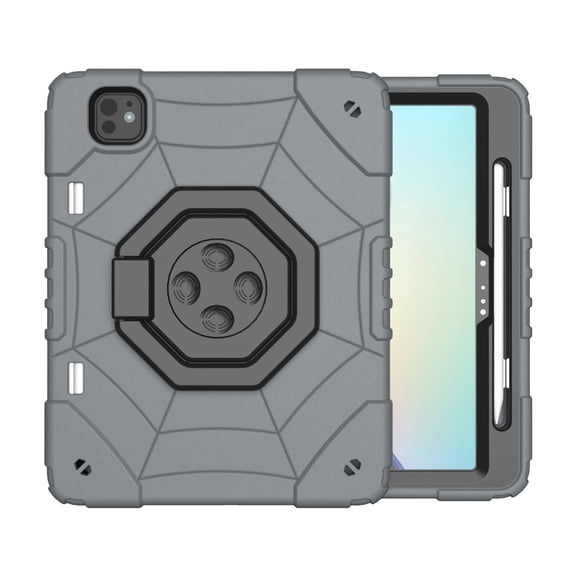ELEHOLD Case for iPad 56/9.7 2017/2018, Spider Web Pattern Heavy Duty Shockproof Rugged Case with Stand,Grayblack