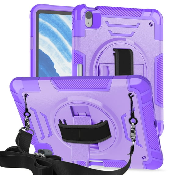 ELEHOLD Case for iPad 5th/6th Generation, Shockproof Case with 360°Rotating Adjustable Shoulder Hand Strap & Stand,Purple