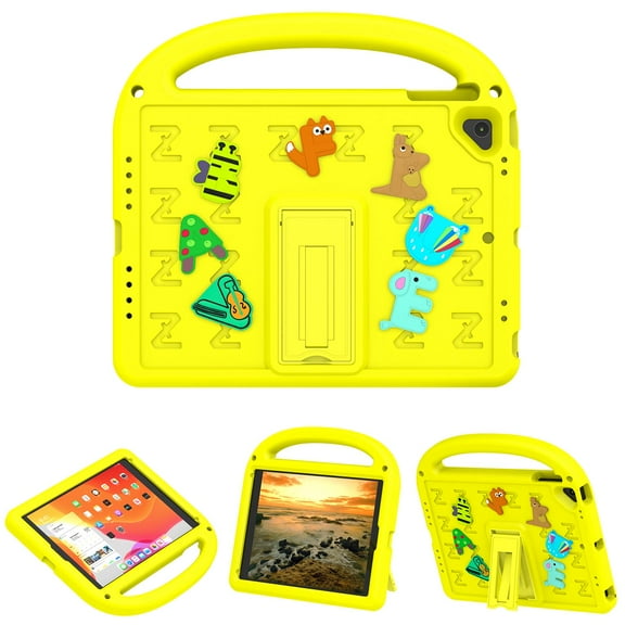 ELEHOLD Case for iPad 6th Generation, Fun Animal Design EVA Durable Case with Handle & Stand & Strap, Easy Carry for Children,Yellow