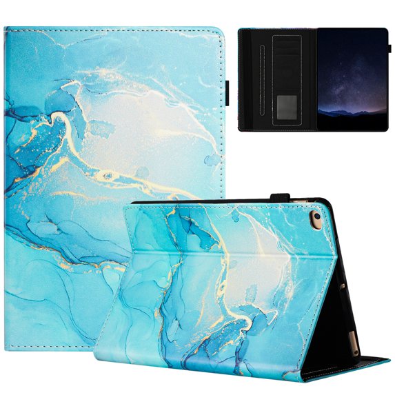 ELEHOLD Case for iPad 6th Generation, Lightweight PU Leather Stand Wallet Case with Card Slots & Hand Strap,Flip Stand Cover with Auto Wake/Sleep,D
