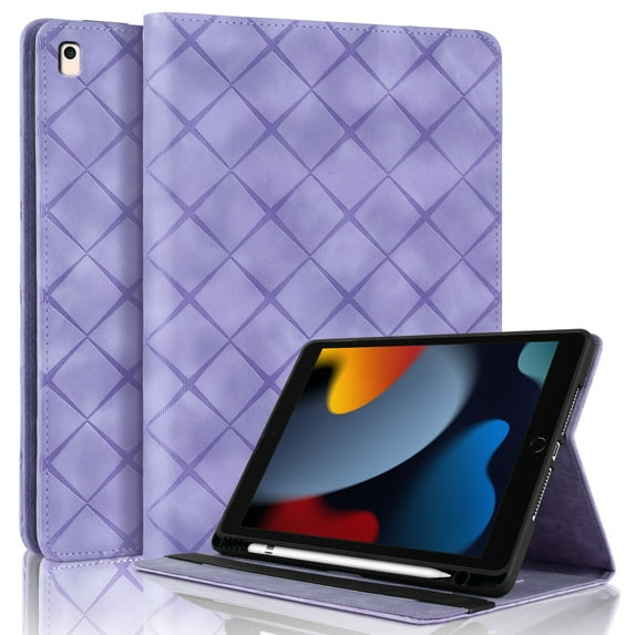 ELEHOLD Case for iPad 6th Generation, PU Leather Case with Pencil Holder,Shockproof Soft TPU Folio Stand Cover,Purple