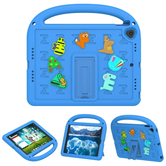 ELEHOLD Case for iPad 9th/8th/7th Generation, Fun Animal Design EVA Durable Case with Handle & Stand & Strap, Easy Carry for Children,Blue