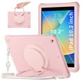 thumbnail image 1 of ELEHOLD Case for iPad 9th/8th/7th Generation, Portable Hybrid Shockproof iPad Case with Pencil Holder & Hanging Ring Handle Rotatable Kickstand,Pink, 1 of 10
