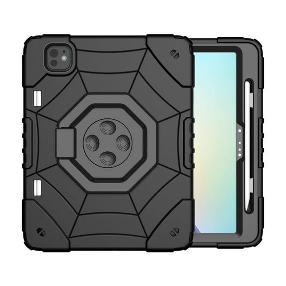 ELEHOLD Case for iPad Air11 2024, Spider Web Pattern Heavy Duty Shockproof Rugged Case with Stand,Black