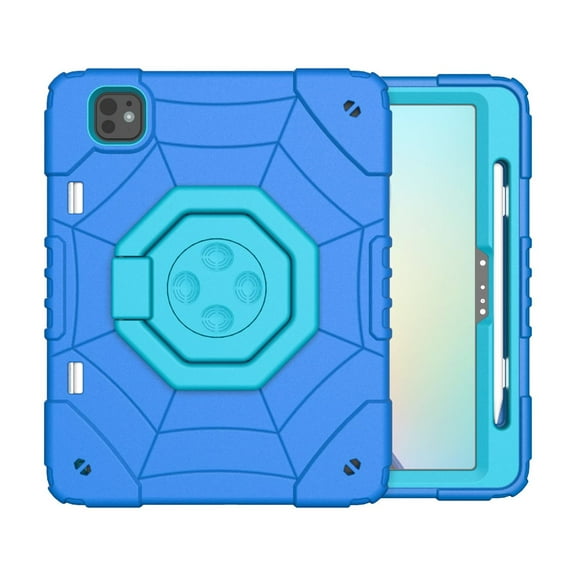 ELEHOLD Case for iPad Air11 2024, Spider Web Pattern Heavy Duty Shockproof Rugged Case with Stand,Blue