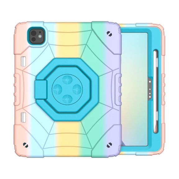 ELEHOLD Case for iPad Air11 2024, Spider Web Pattern Heavy Duty Shockproof Rugged Case with Stand,Colourfulblue