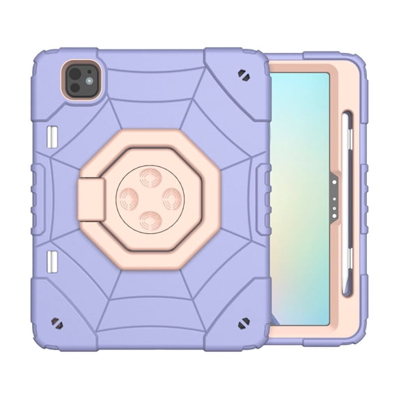 ELEHOLD Case for iPad Air11 2024, Spider Web Pattern Heavy Duty Shockproof Rugged Case with Stand,Purplegold