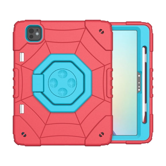 ELEHOLD Case for iPad Air11 2024, Spider Web Pattern Heavy Duty Shockproof Rugged Case with Stand,Redblue