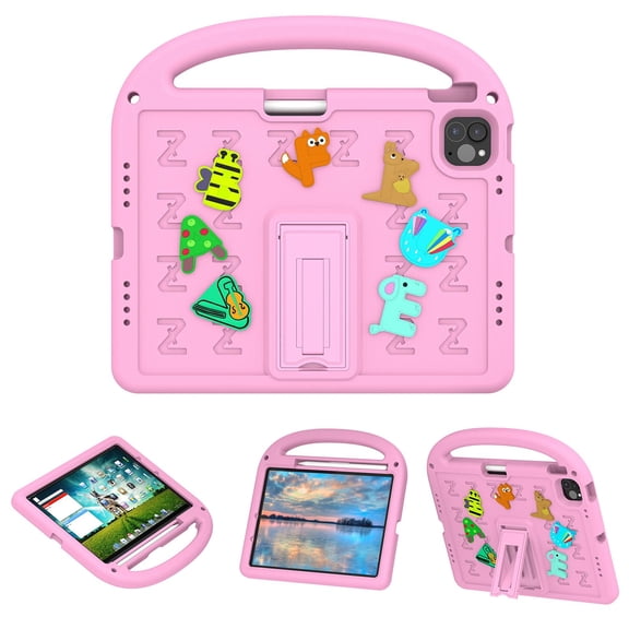 ELEHOLD Case for iPad Pro 11 2022/2021/2020/2018, Fun Animal Design EVA Durable Case with Handle & Stand & Strap, Easy Carry for Children,Pink