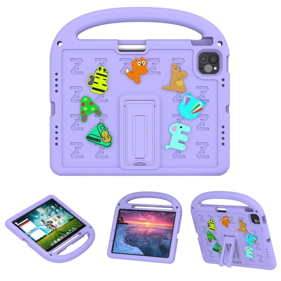 ELEHOLD Case for iPad Pro 11 2022/2021/2020/2018, Fun Animal Design EVA Durable Case with Handle & Stand & Strap, Easy Carry for Children,Purple