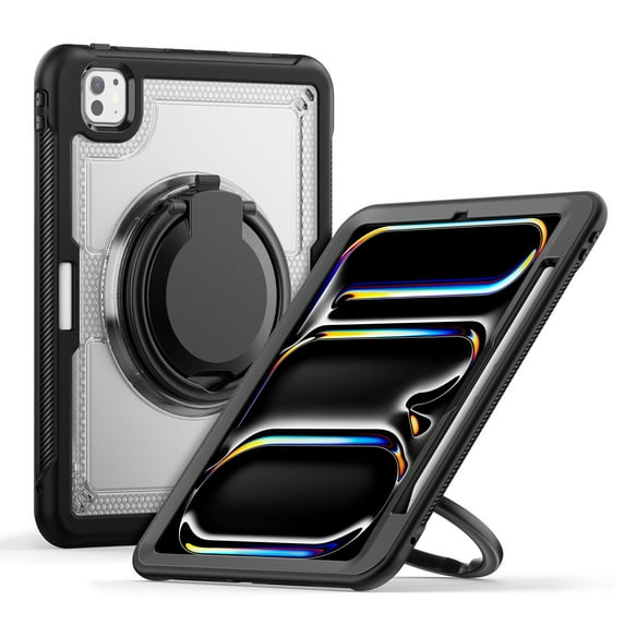 ELEHOLD Case for iPad Pro 11 2024, 15ft Drop Protection Shockproof Rugged Case with 360° Rotating Stand & Handle Grip &Shoulder Strap,Clear