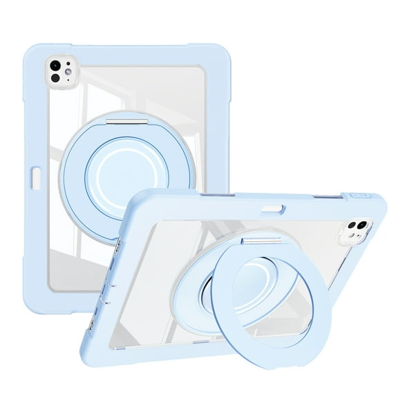 ELEHOLD Case for iPad Pro 11 2024, Hard PC Clear Back Shell Case with 360 Degree Metal Stand,Blue
