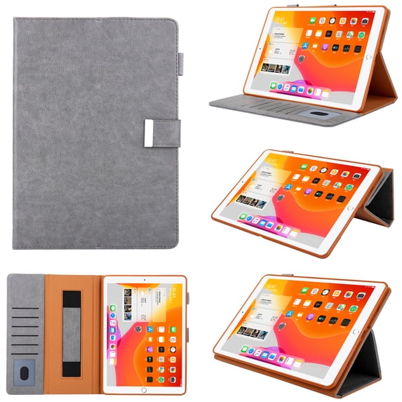 ELEHOLD Case for iPad Pro 11 inch 2024, Folio Stand PU Leather Soft TPU Back Smart Cover with Pencil Holder & Card Pocket, Auto Sleep/Wake,Gray
