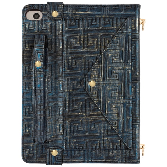 ELEHOLD Case for iPad mini, PU Leather Crossbody Multi-Card Slots Envelope Pocket Wallet Case with Hand Strap+Shoulder Strap,Blue