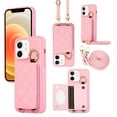 thumbnail image 1 of ELEHOLD Case for iPhone 11,Detachable Lanyard Crossbody Leather Wallet Case with Ring Holder & Mirror,Pink, 1 of 8