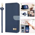 thumbnail image 1 of ELEHOLD Case for iPhone 11, Fashionable Leather Wallet Case with Card Slots & Kickstand,Detachable Shoulder Strap & Wrist Strap,Darkblue, 1 of 8