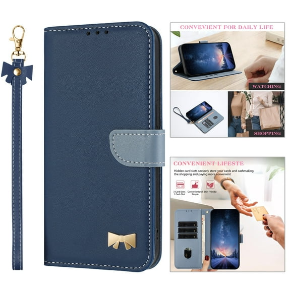ELEHOLD Case for iPhone 11, Fashionable Leather Wallet Case with Card Slots & Kickstand,Detachable Shoulder Strap & Wrist Strap,Darkblue