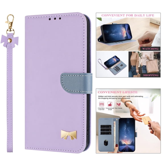 ELEHOLD Case for iPhone 11, Fashionable Leather Wallet Case with Card Slots & Kickstand,Detachable Shoulder Strap & Wrist Strap,Purple