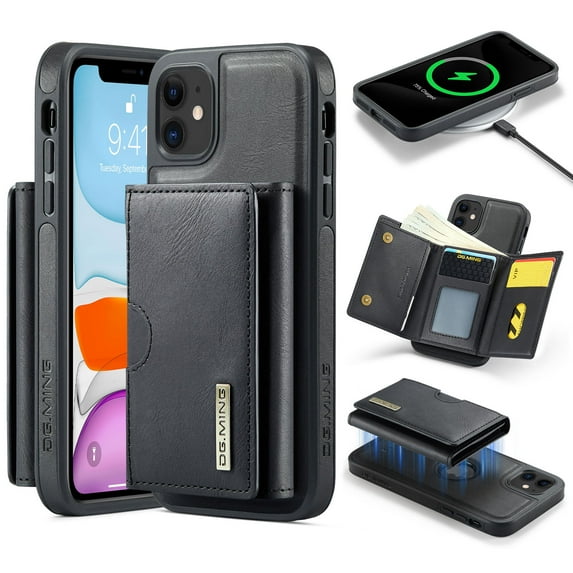 ELEHOLD Case for iPhone 11, Magnetic 2 in 1 Detachable Leather Wallet Case with Card Holder & Stand,Black