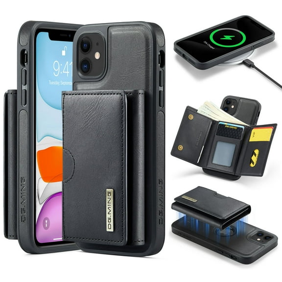 ELEHOLD Case for iPhone 11, Magnetic 2 in 1 Detachable Leather Wallet Case with Card Holder & Stand,Black