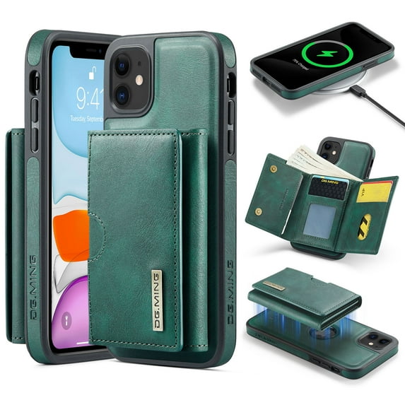 ELEHOLD Case for iPhone 11, Magnetic 2 in 1 Detachable Leather Wallet Case with Card Holder & Stand,Green