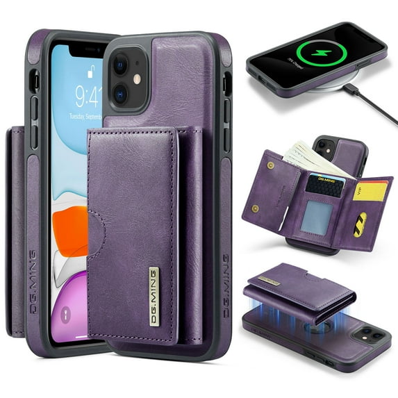 ELEHOLD Case for iPhone 11, Magnetic 2 in 1 Detachable Leather Wallet Case with Card Holder & Stand,Purple