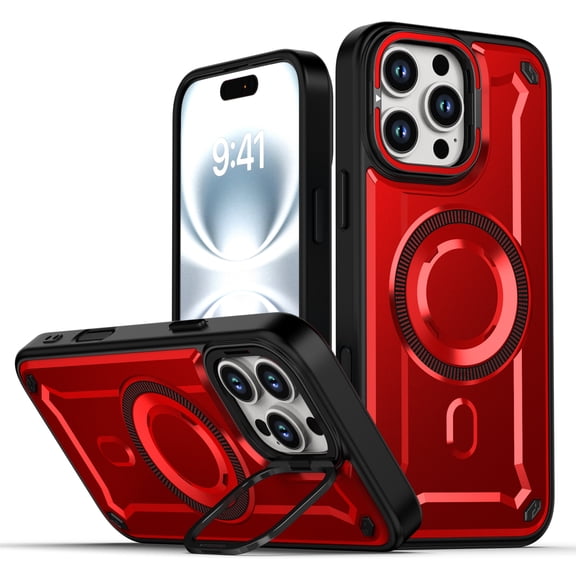 ELEHOLD Case for iPhone 11, Magnetic Phone Case with Foldable Lens Kickstand, Military-Grade Protection Cover,Red