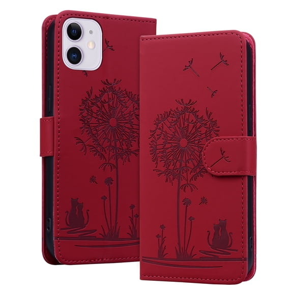 ELEHOLD Case for iPhone 11, Premium PU Leather Wallet Flip Case Folio Cover with Card Holder Kickstand,Red