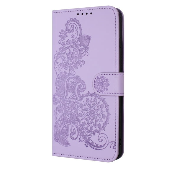 ELEHOLD Case for iPhone 11 Pro Max, Luxury Floral PU Leather Wallet Case with Card Holder Stand & Wrist Strap,Purple