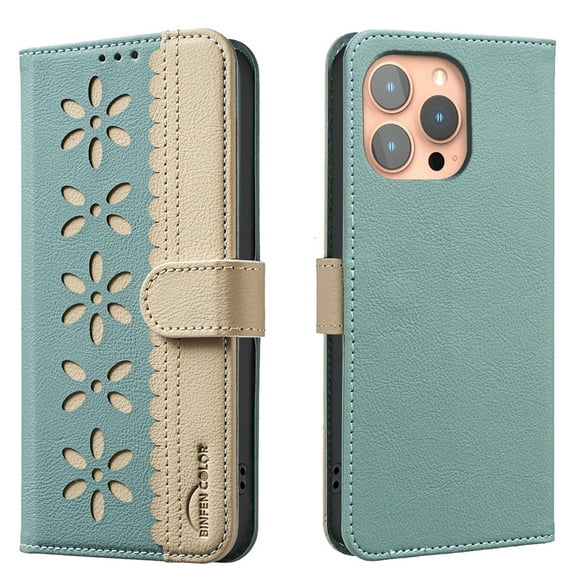 ELEHOLD Case for iPhone 11 Pro Max, RFID Blocking Wallet Phone Case with Kickstand, Flip Leather Cover with Card Slots,Green