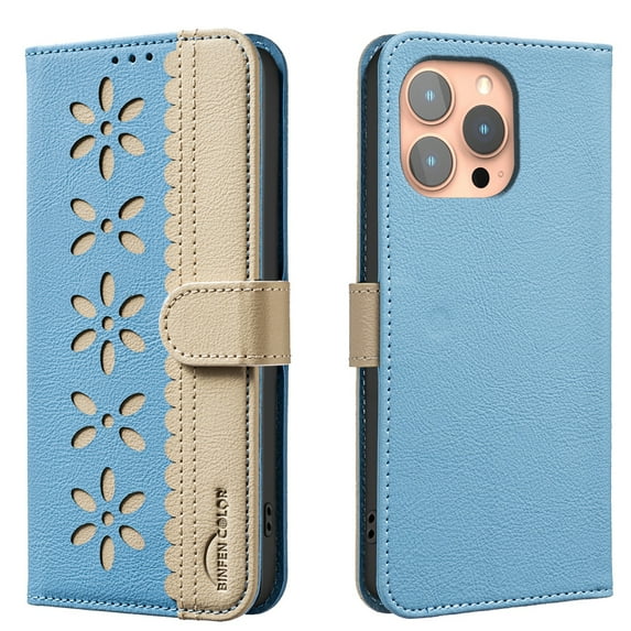 ELEHOLD Case for iPhone 11 Pro Max, RFID Blocking Wallet Phone Case with Kickstand, Flip Leather Cover with Card Slots,Lightblue