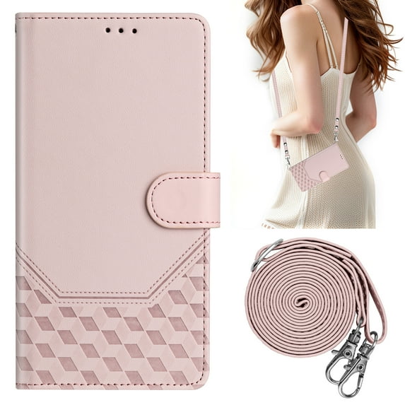 ELEHOLD Case for iPhone 11 Pro Max, RFID Leather Wallet Stand Case with Long Shoulder & Wrist Strap,Wireless Charging,Pink