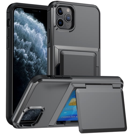 ELEHOLD Case for iPhone 11 Pro Max, Shockproof Heavy Duty Wallet Case with Hidden Card Holder for Women & Men,Gray