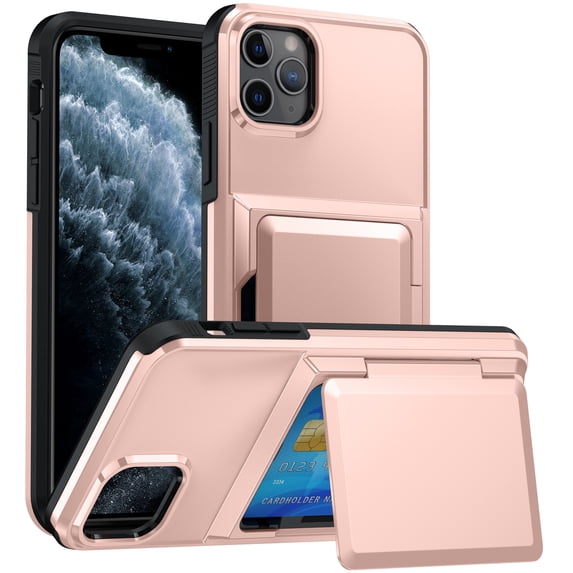 ELEHOLD Case for iPhone 11 Pro Max, Shockproof Heavy Duty Wallet Case with Hidden Card Holder for Women & Men,Rosegold