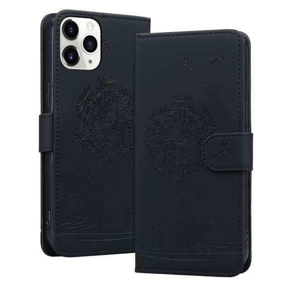 ELEHOLD Case for iPhone 11 Pro, Premium PU Leather Wallet Flip Case Folio Cover with Card Holder Kickstand,Black