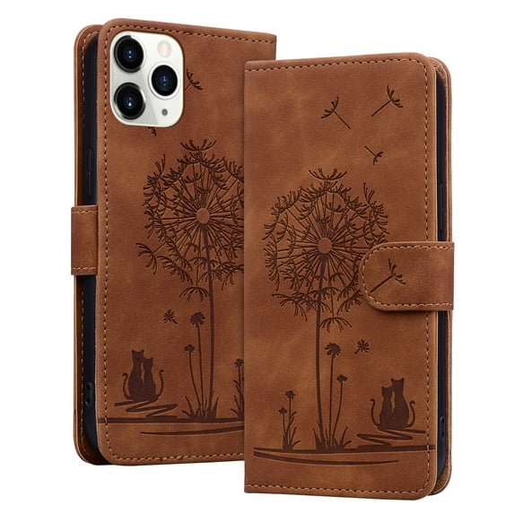 ELEHOLD Case for iPhone 11 Pro, Premium PU Leather Wallet Flip Case Folio Cover with Card Holder Kickstand,Brown