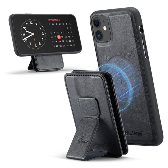 ELEHOLD Case for iPhone 11, Shockproof Magnetic Leather Wallet Case with Hand Grip & Kickstand & RFID Blocking,Black