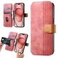 thumbnail image 1 of ELEHOLD Case for iPhone 12,Leather Wallet RFID Blocking Case with Wrist Strap & Card Holder Stand,Pink, 1 of 8