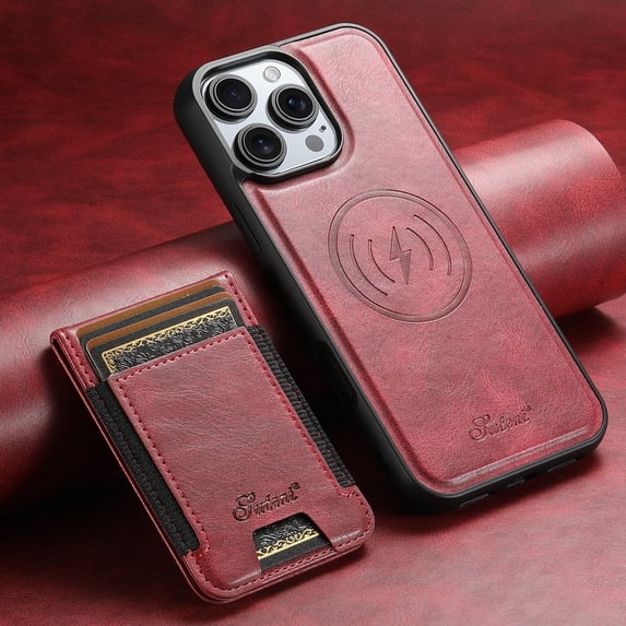 ELEHOLD Case for iPhone 12 Pro / 12 6.1",2 in 1 Detachable Magnetic Leather Wallet Case with Card Holder Kickstand,Red