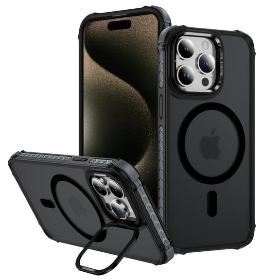 ELEHOLD Case for iPhone 12 Pro / 12 6.1", Matte Skin Feeling Magnetic Case with Adjustable Camera Stand,Black