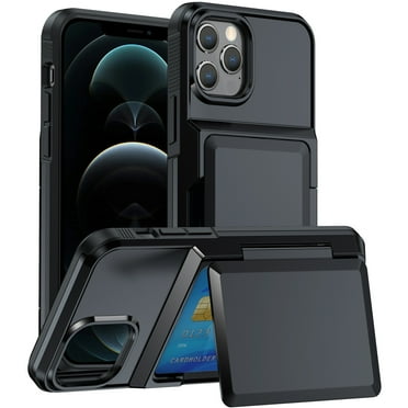 ELEHOLD Case for iPhone 12 Pro / 12 6.1", Shockproof Heavy Duty Wallet Case with Hidden Card Holder for Women & Men,Black