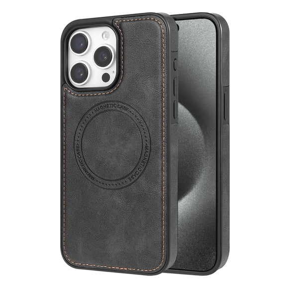 ELEHOLD Case for iPhone 12 Pro / 12 6.1", Shockproof Slim Magnetic Leather Case, Compatible with MagSafe Accessories,Black
