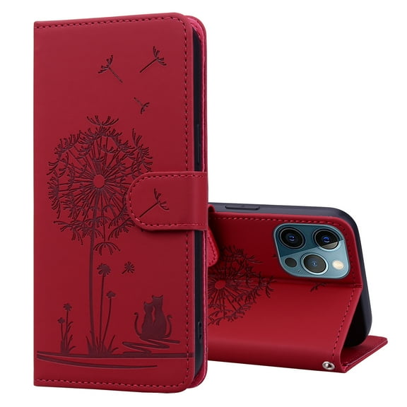 ELEHOLD Case for iPhone 12 Pro Max, Premium PU Leather Wallet Flip Case Folio Cover with Card Holder Kickstand,Red